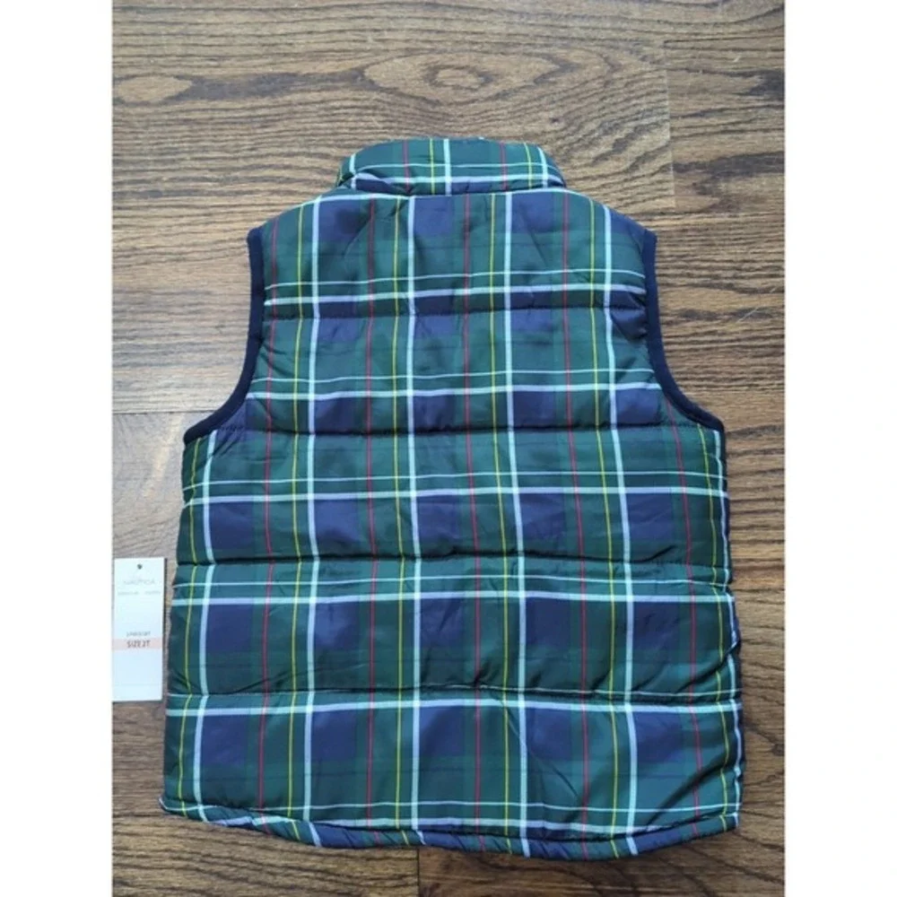 NWT Nautica Puffer Vest Boy's 2T Tartan Green Blue‎ Red Plaid Holiday Christmas